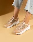 Pembe Potin Yüksek Taban Lastik Bağcıklı Fileli Kadın Sneaker 36-728-24 - Nut / 36 - 483054747960