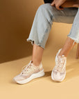 Pembe Potin Yüksek Taban Lastik Bağcıklı Fileli Kadın Sneaker 36-728-24 - 483054747960