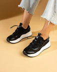 Pembe Potin Yüksek Taban Lastik Bağcıklı Fileli Kadın Sneaker 36-728-24 - 483054747960