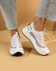 Pembe Potin Yüksek Taban Lastik Bağcıklı Fileli Kadın Sneaker 36-728-24 - 483054747960