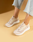 Pembe Potin Yüksek Taban Lastik Bağcıklı Fileli Kadın Sneaker 36-728-24 - Bej / 36 - 483054747960