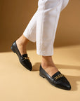 Pembe Potin Zincir Tokalı Sivri Burun Loafer Kadın Ayakkabı 73-227-24 - Siyah / 36 - 483054354744