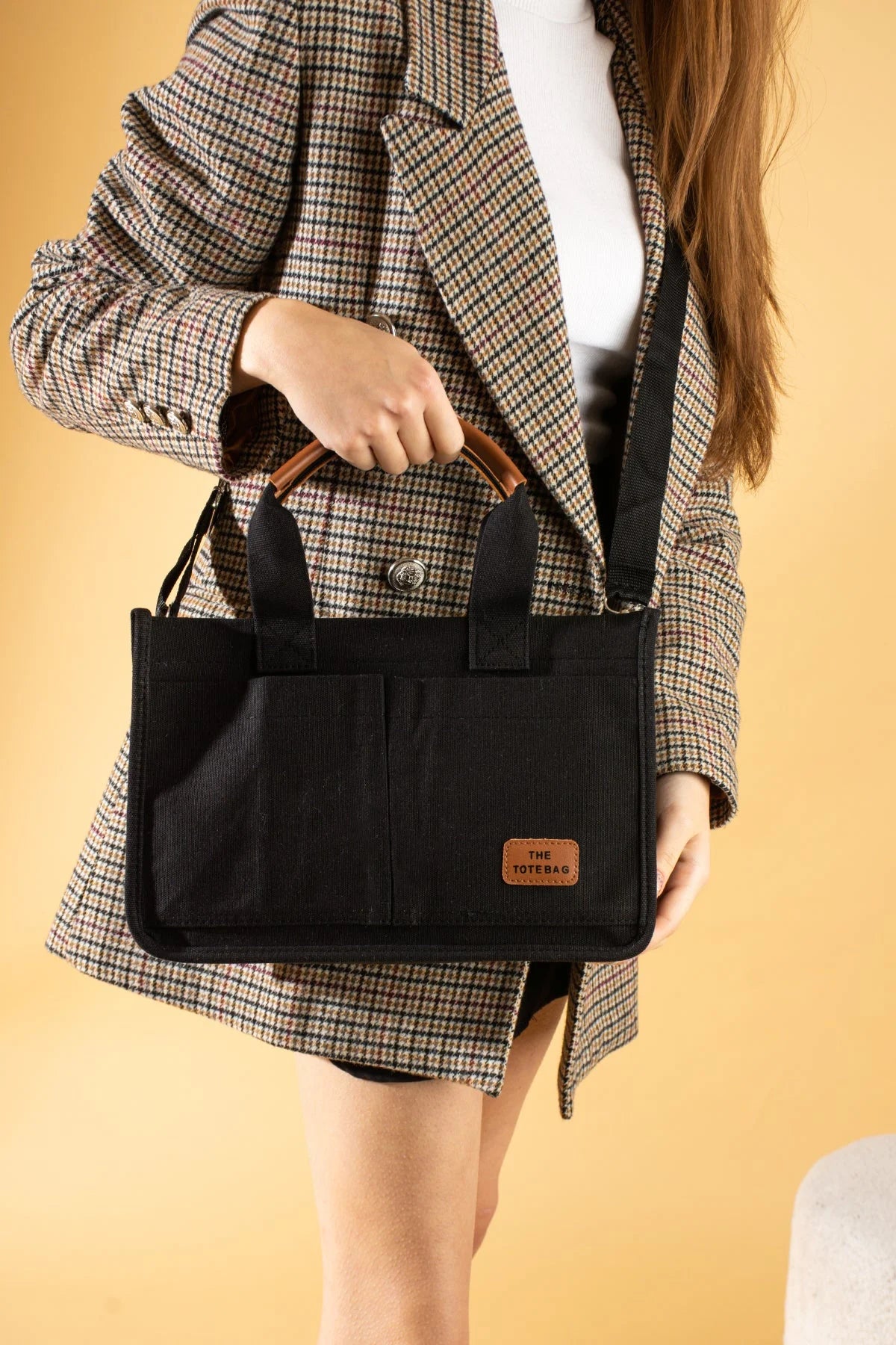 Pembe Potin 3 Bölmeli Fermuarlı Canvas Kadın Omuz Çantası BAG4293-24TBag - 483054387512