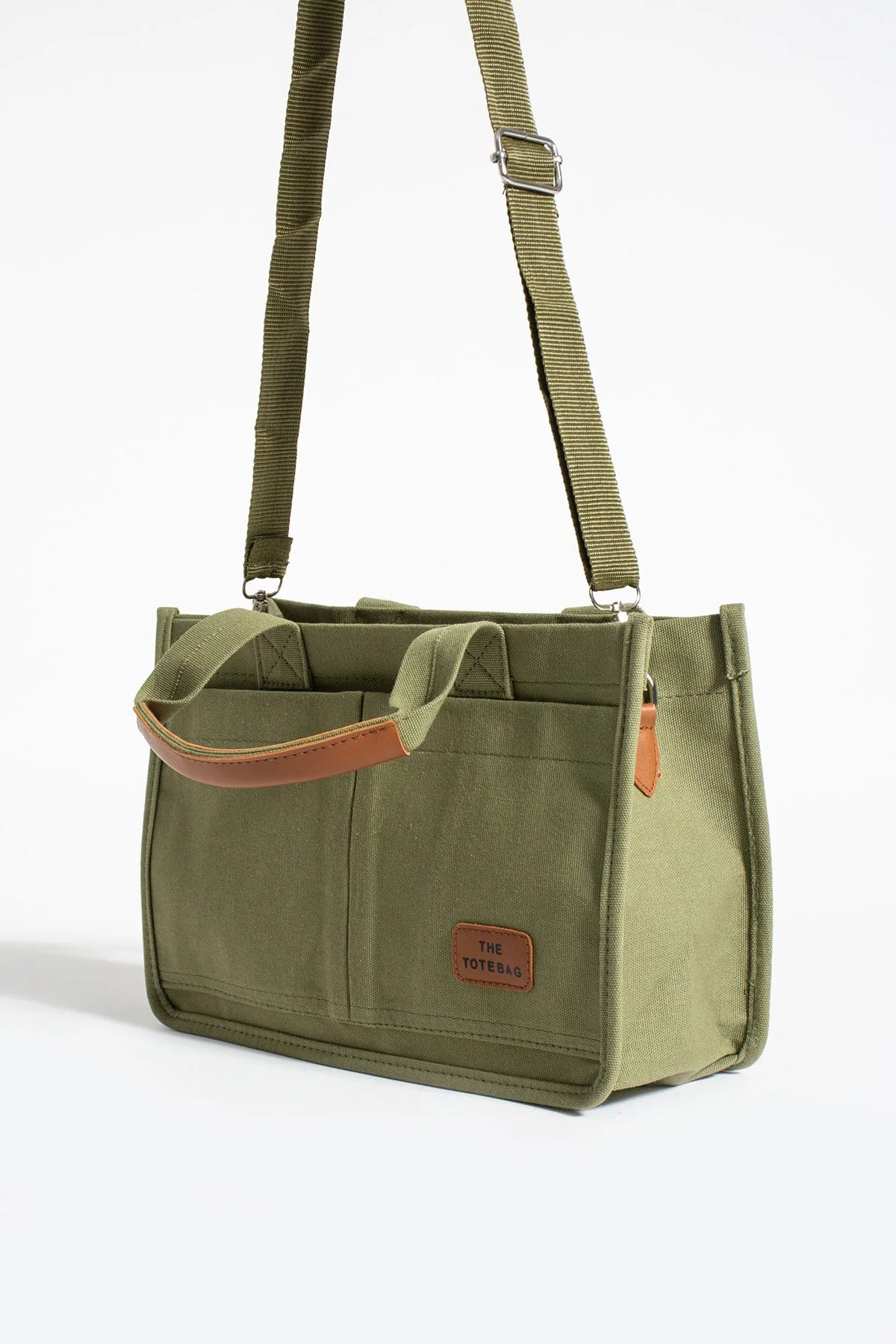 Pembe Potin 3 Bölmeli Fermuarlı Canvas Kadın Omuz Çantası BAG4293-24TBag - Yeşil / Standart - 483054387512