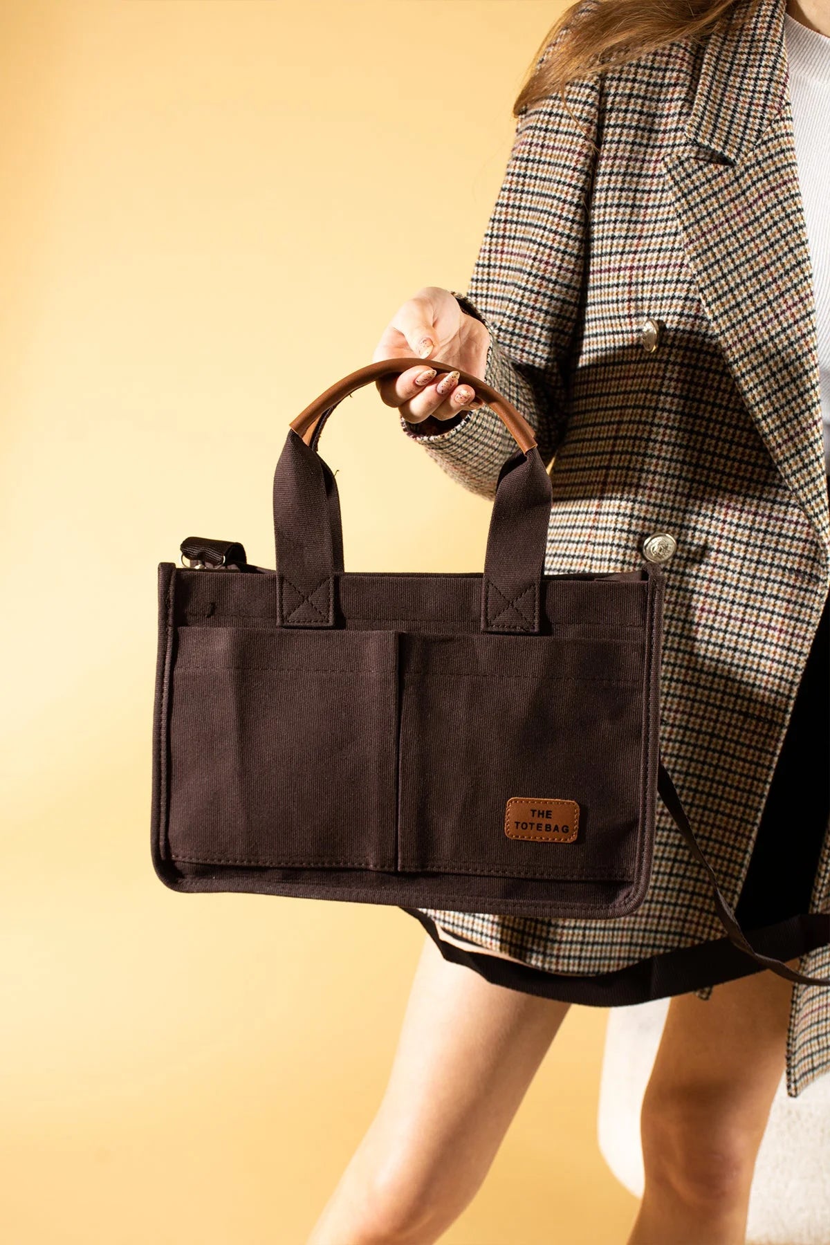 Pembe Potin 3 Bölmeli Fermuarlı Canvas Kadın Omuz Çantası BAG4293-24TBag - 483054387512