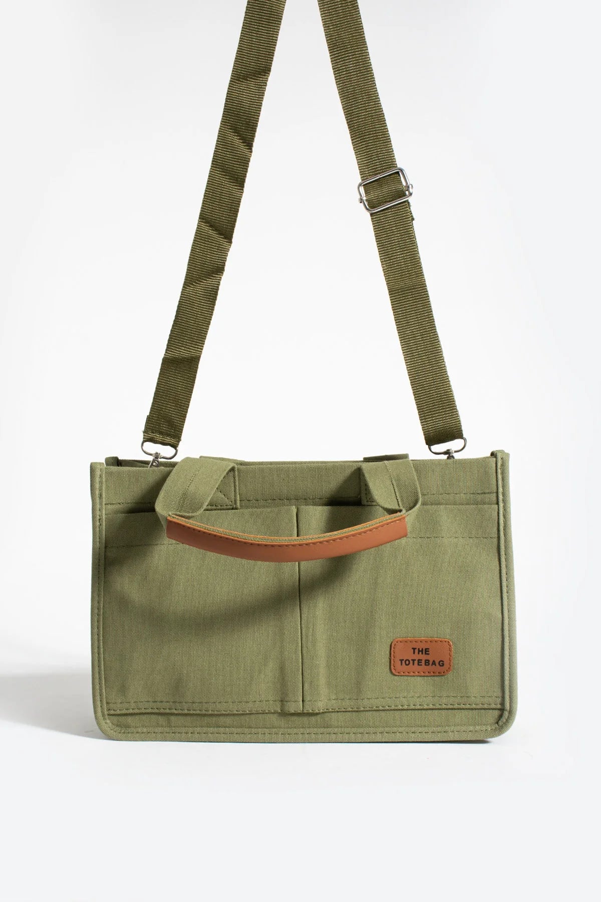 Pembe Potin 3 Bölmeli Fermuarlı Canvas Kadın Omuz Çantası BAG4293-24TBag - 483054387512