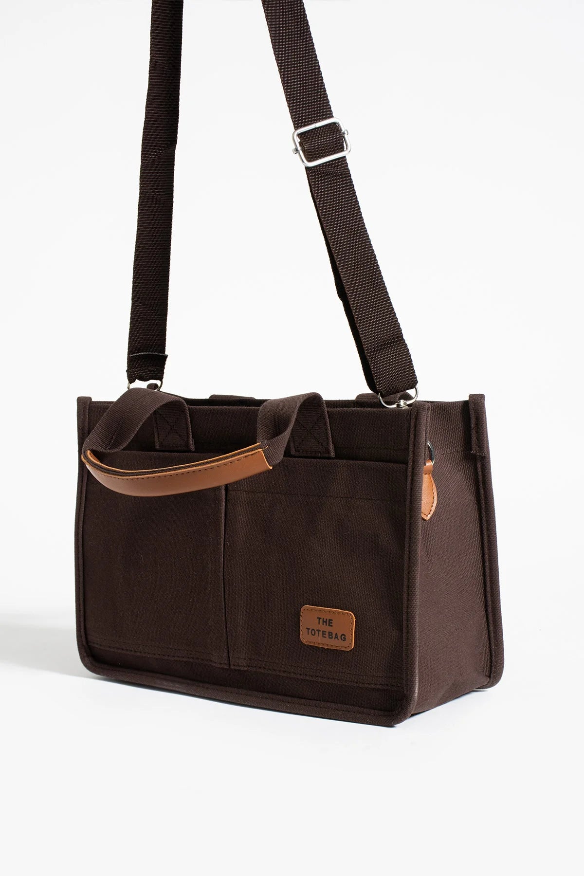Pembe Potin 3 Bölmeli Fermuarlı Canvas Kadın Omuz Çantası BAG4293-24TBag - Kahverengi / Standart - 483054387512