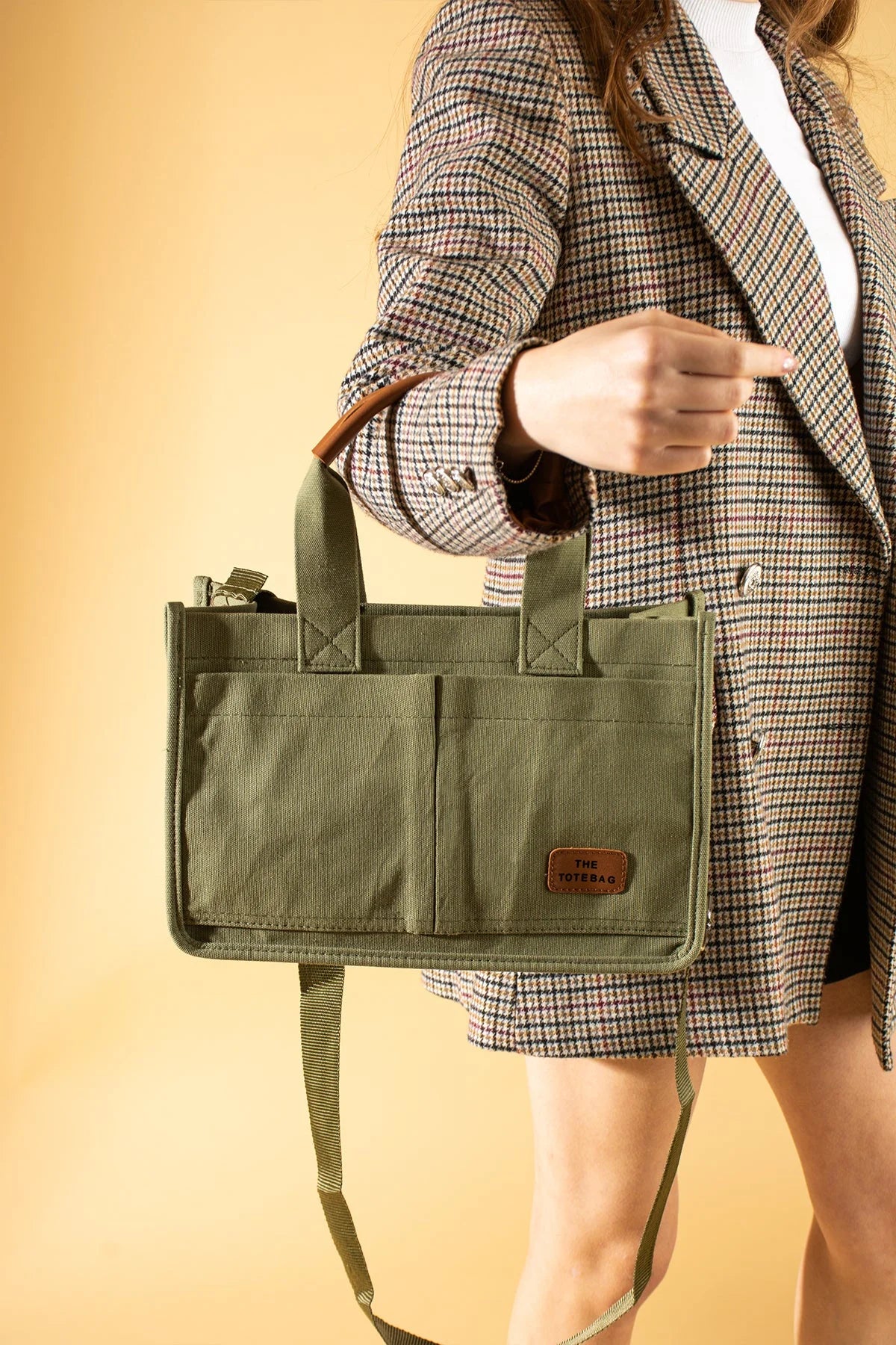 Pembe Potin 3 Bölmeli Fermuarlı Canvas Kadın Omuz Çantası BAG4293-24TBag - 483054387512