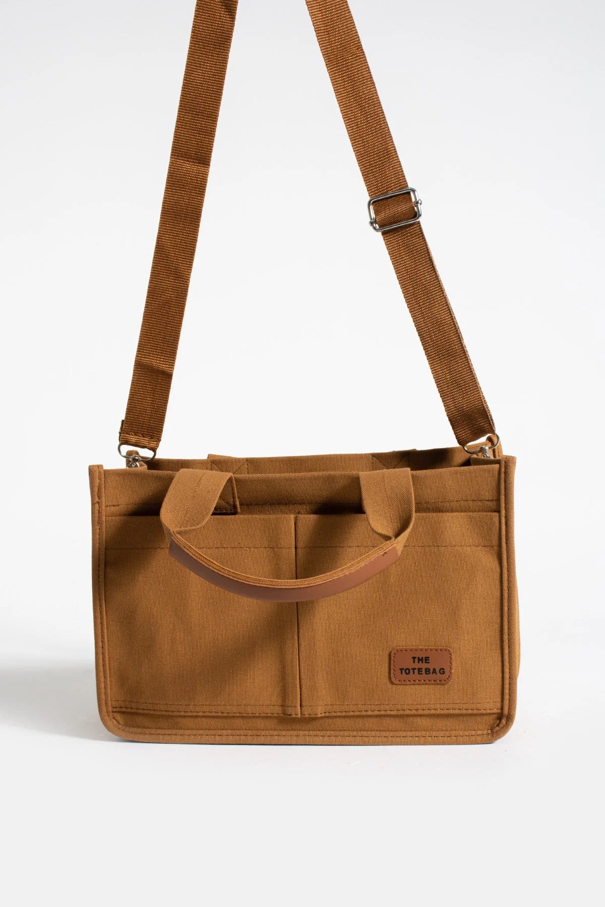 Pembe Potin 3 Bölmeli Fermuarlı Canvas Kadın Omuz Çantası BAG4293-24TBag - 483054387512