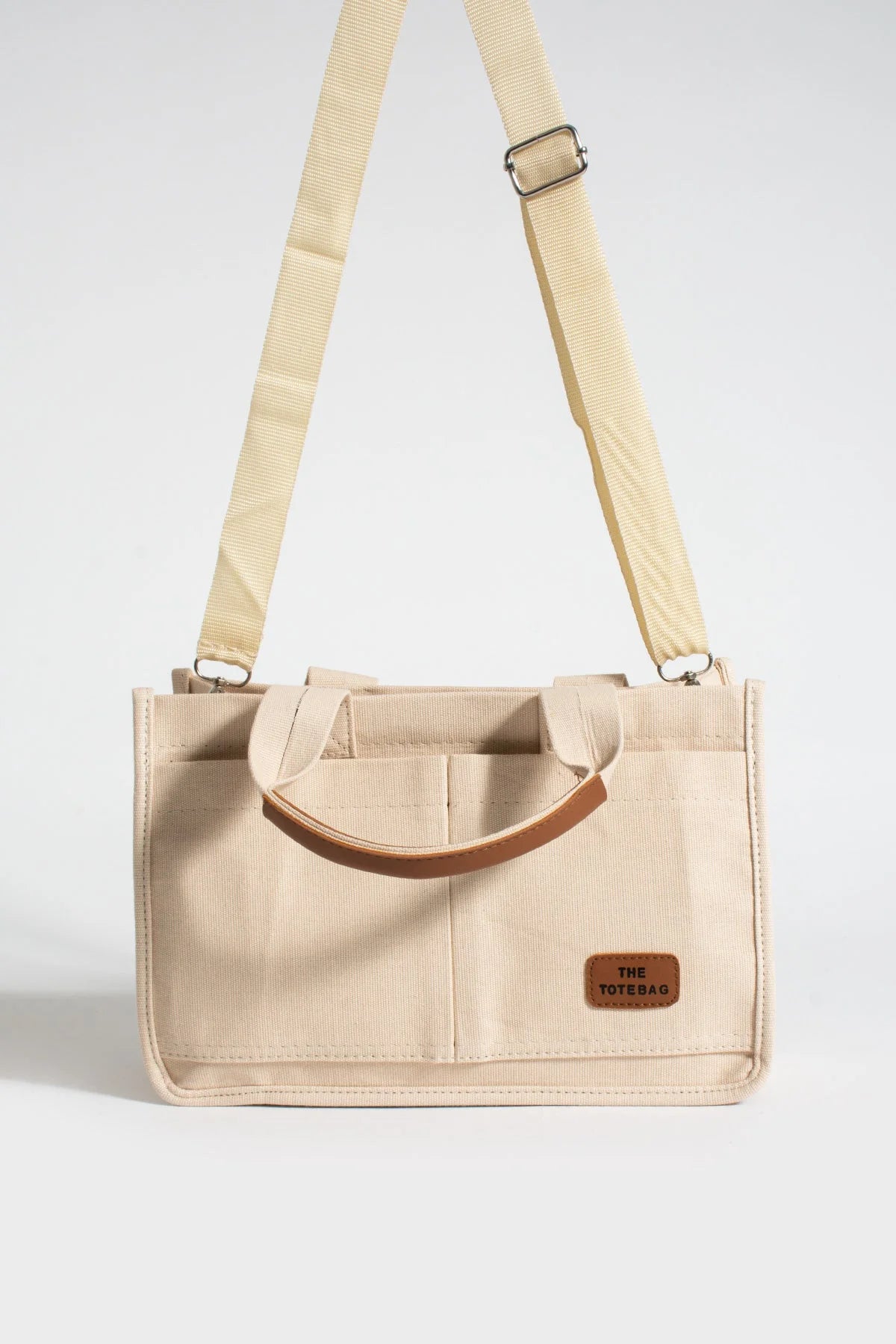 Pembe Potin 3 Bölmeli Fermuarlı Canvas Kadın Omuz Çantası BAG4293-24TBag - Bej / Standart - 483054387512