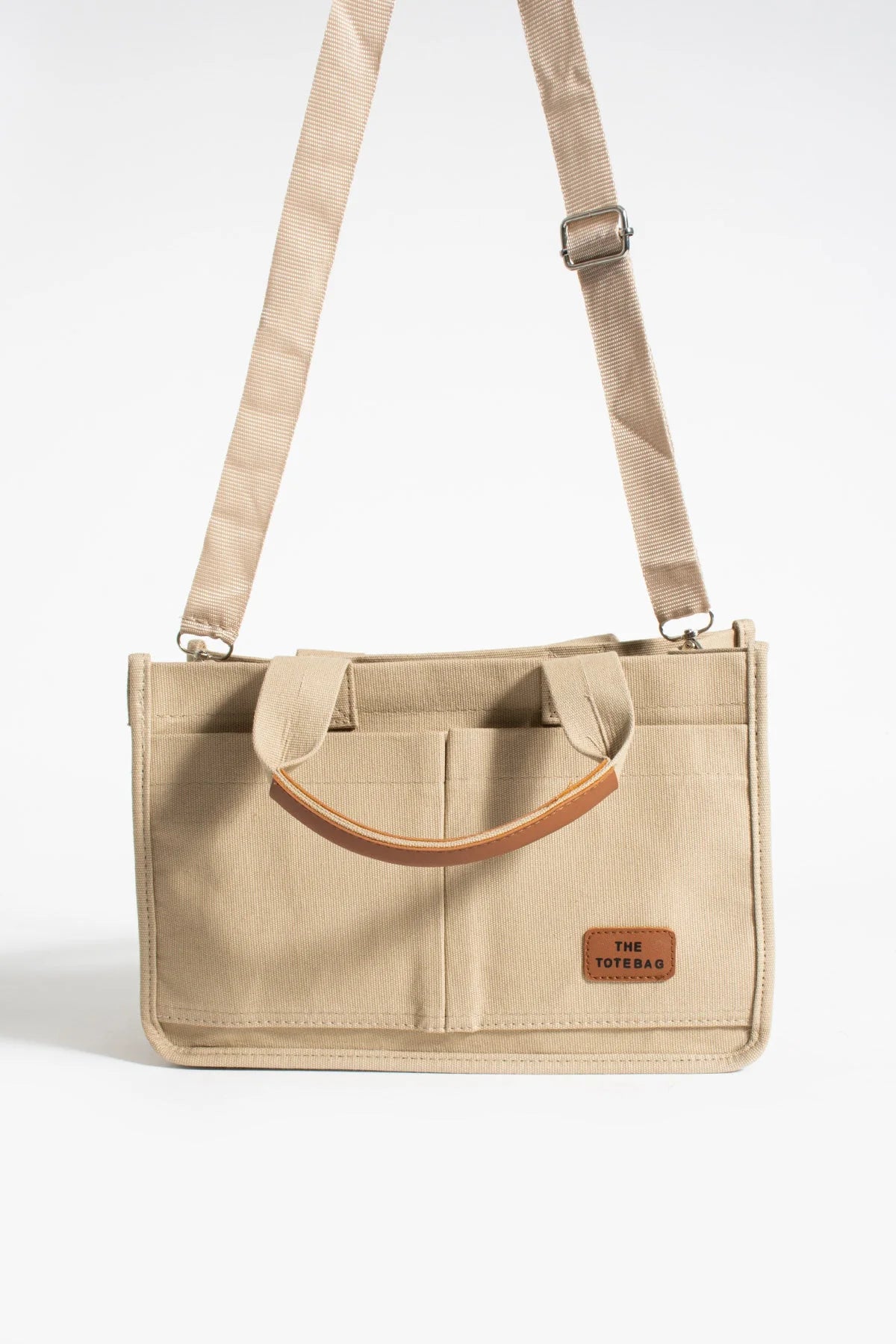 Pembe Potin 3 Bölmeli Fermuarlı Canvas Kadın Omuz Çantası BAG4293-24TBag - Vizon / Standart - 483054387512