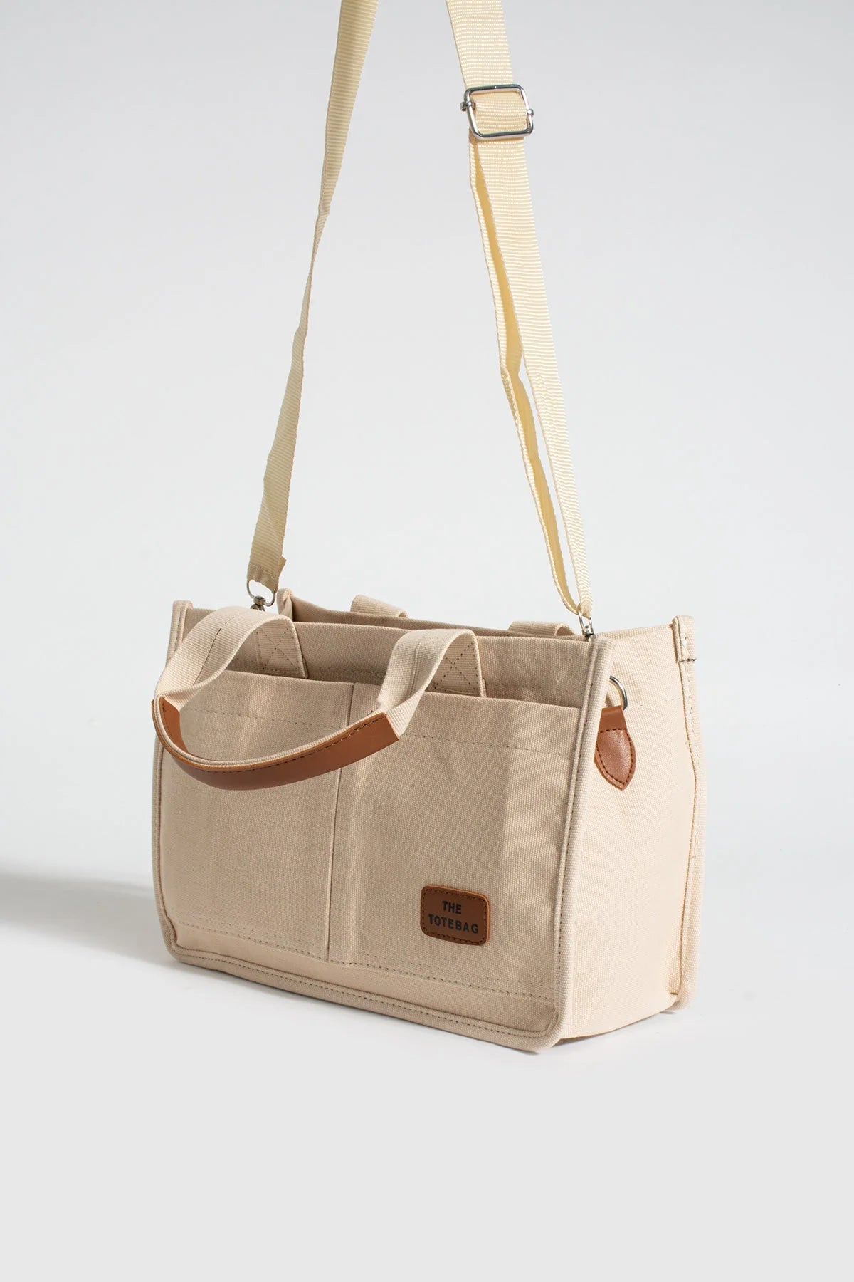 Pembe Potin 3 Bölmeli Fermuarlı Canvas Kadın Omuz Çantası BAG4293-24TBag - 483054387512
