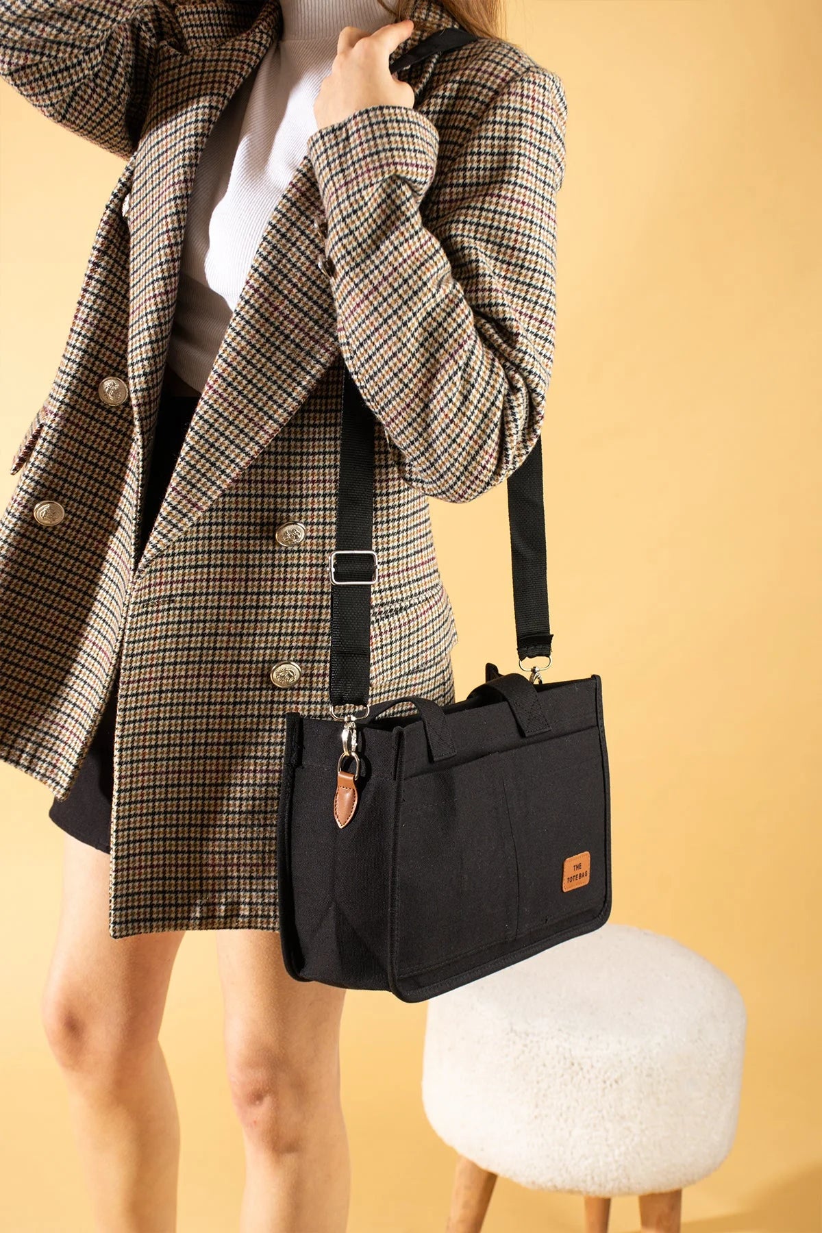 Pembe Potin 3 Bölmeli Fermuarlı Canvas Kadın Omuz Çantası BAG4293-24TBag - 483054387512