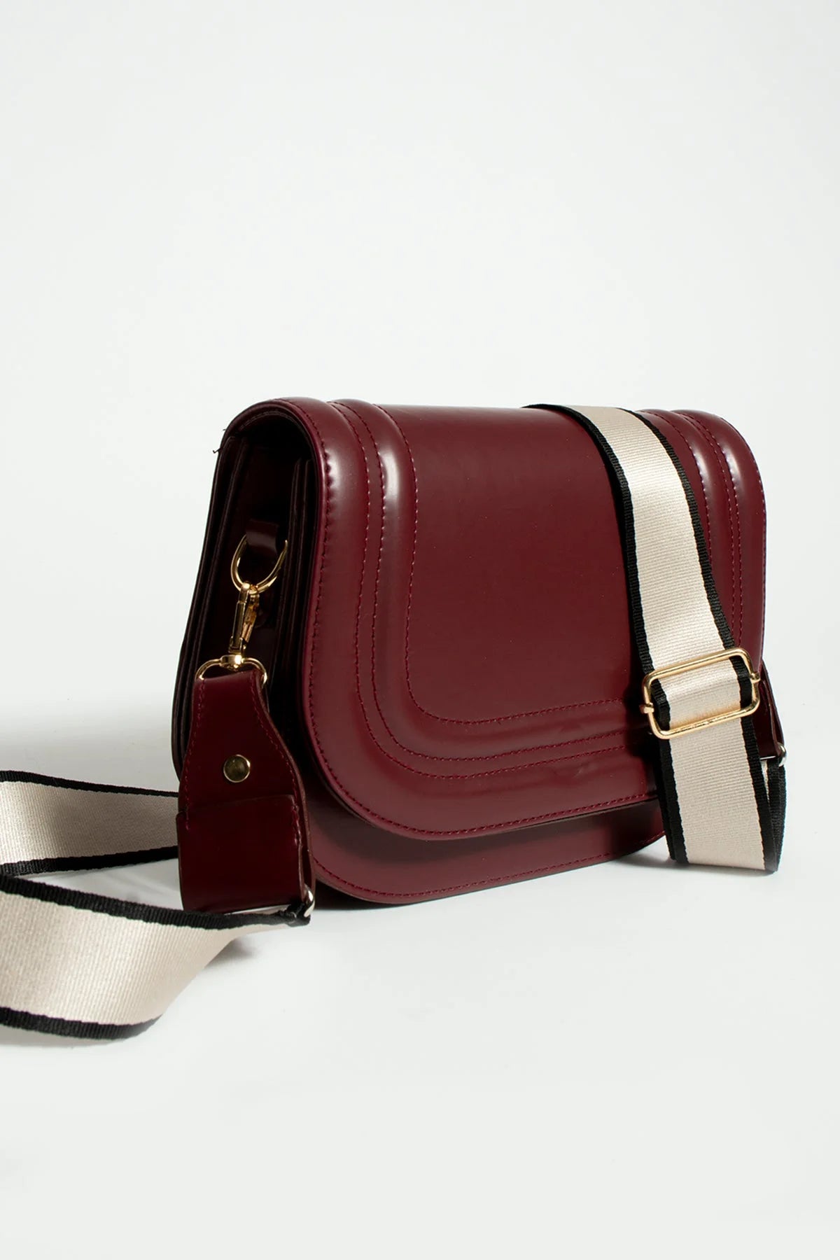 Pembe Potin 5 Bölmeli Çizgili Kolon Askılı Kadın El & Omuz Çantası BAG5025-24 - Bordo / Standart - 483054387512
