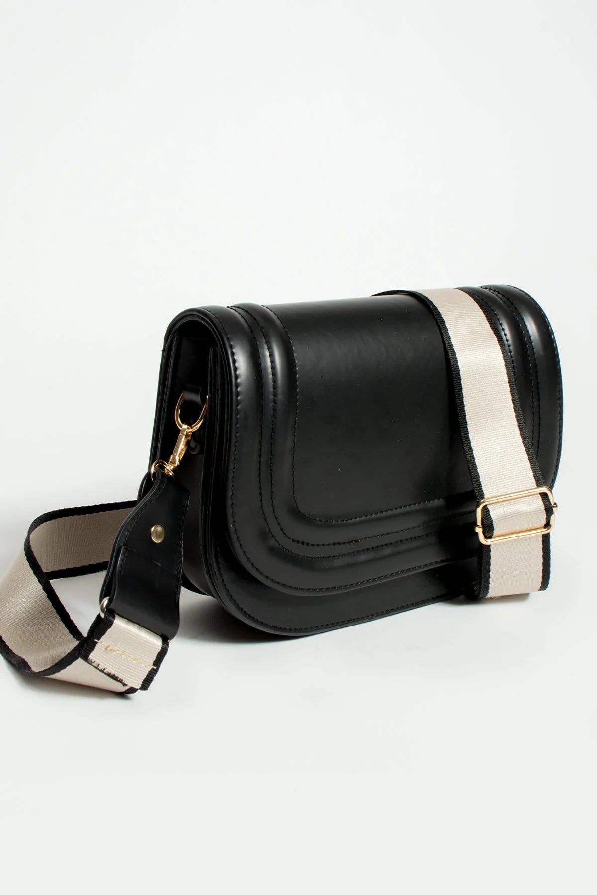 Pembe Potin 5 Bölmeli Çizgili Kolon Askılı Kadın El & Omuz Çantası BAG5025-24 - Siyah / Standart - 483054387512