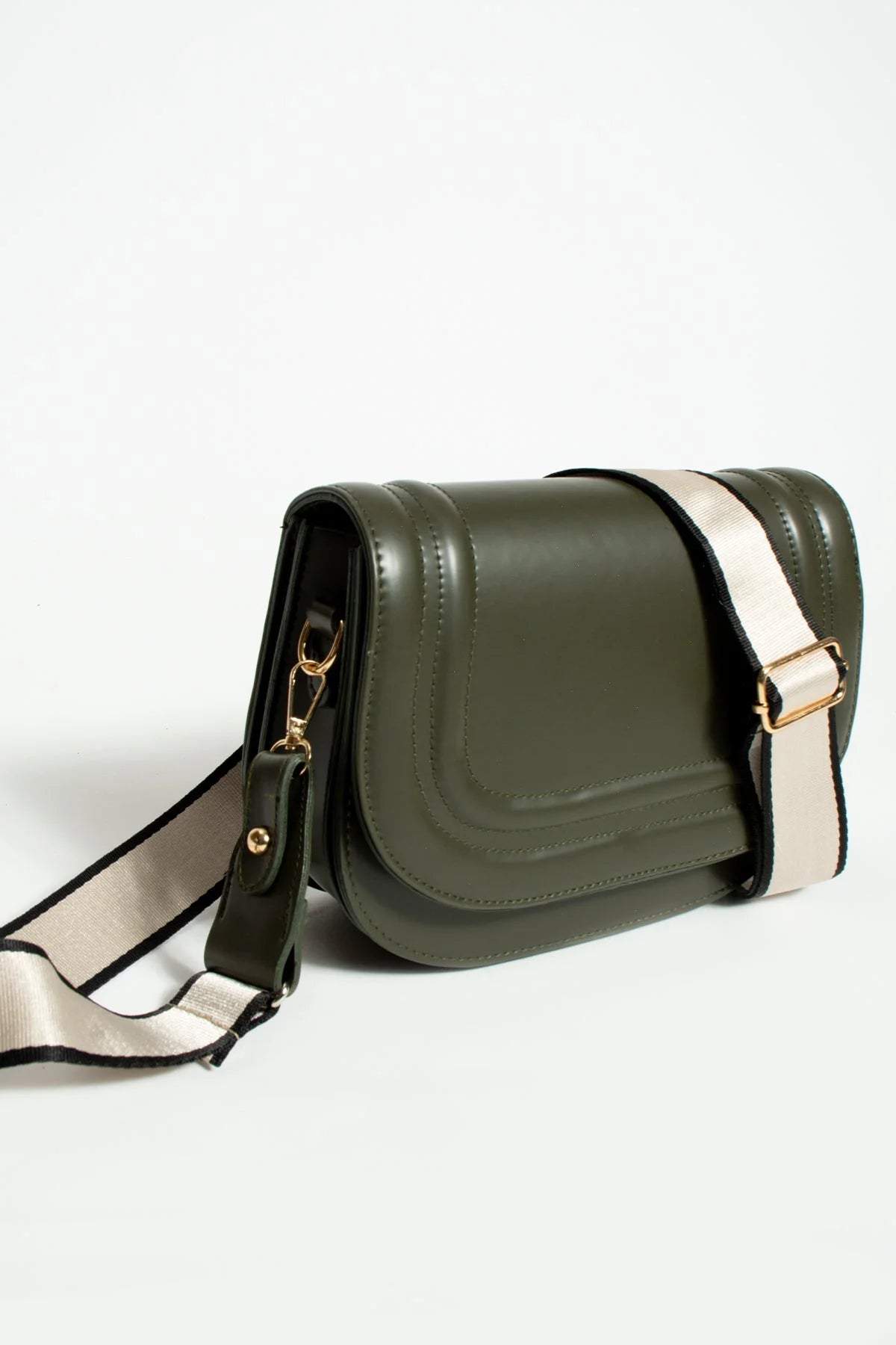 Pembe Potin 5 Bölmeli Çizgili Kolon Askılı Kadın El & Omuz Çantası BAG5025-24 - Yeşil / Standart - 483054387512