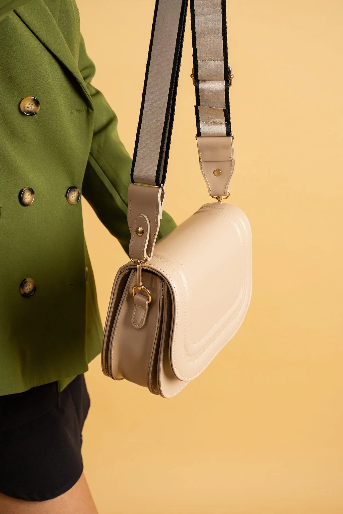 Pembe Potin 5 Bölmeli Çizgili Kolon Askılı Kadın El & Omuz Çantası BAG5025-24 - 483054387512