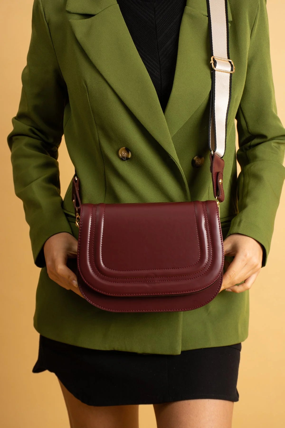 Pembe Potin 5 Bölmeli Çizgili Kolon Askılı Kadın El & Omuz Çantası BAG5025-24 - 483054387512