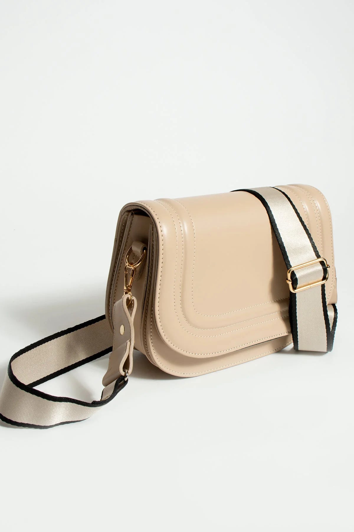 Pembe Potin 5 Bölmeli Çizgili Kolon Askılı Kadın El & Omuz Çantası BAG5025-24 - Nut / Standart - 483054387512