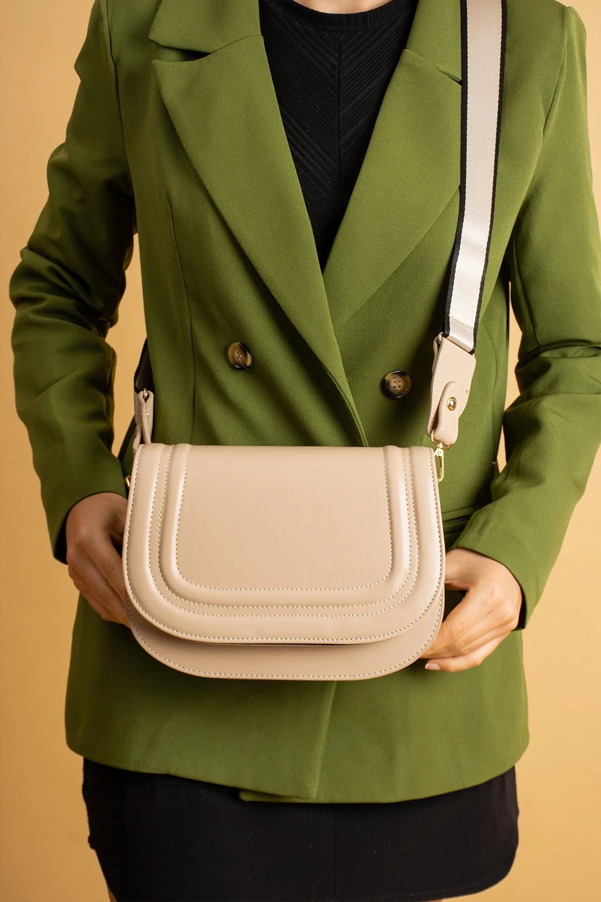 Pembe Potin 5 Bölmeli Çizgili Kolon Askılı Kadın El & Omuz Çantası BAG5025-24 - 483054387512