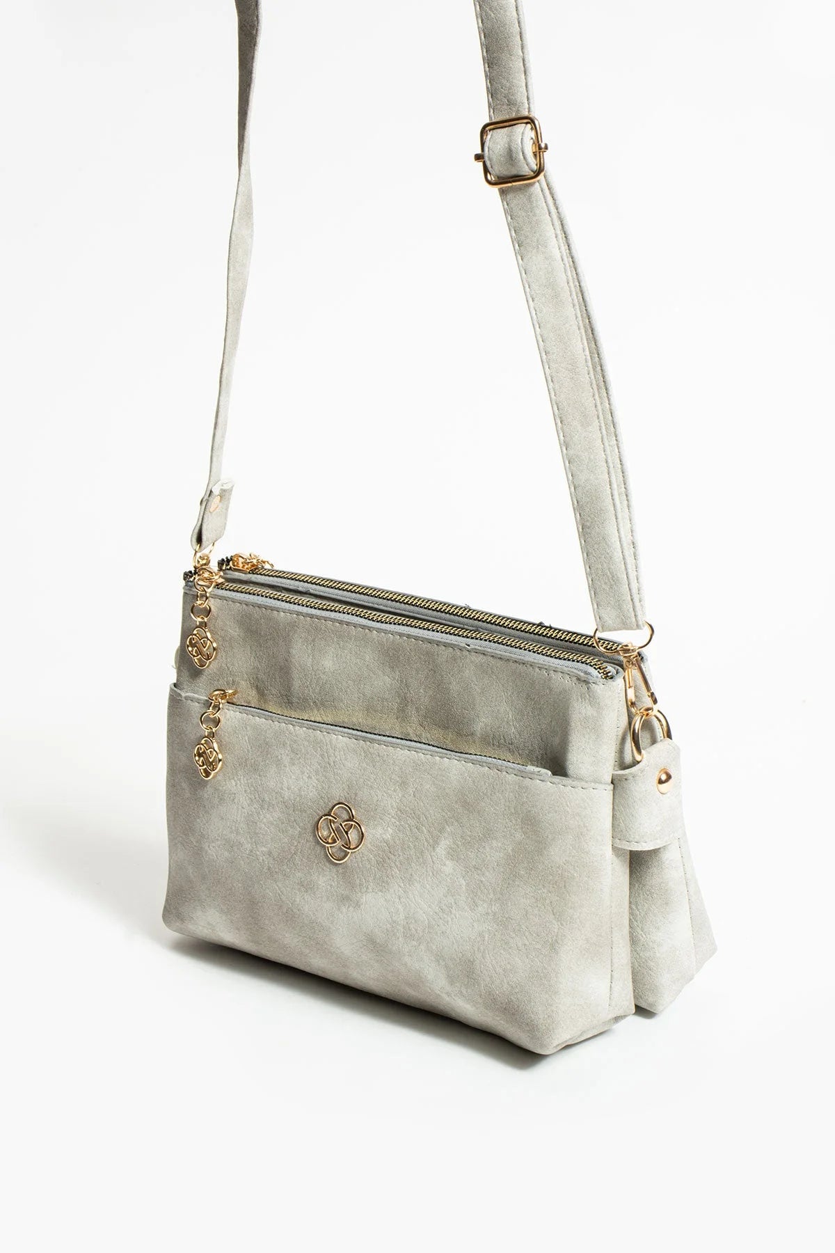 Pembe Potin Ayarlanabilir Askılı 3 Bölmeli Fermuarlı Kadın Omuz Çantası BAG4944-23Cilt - Gri / Std - 483054387512