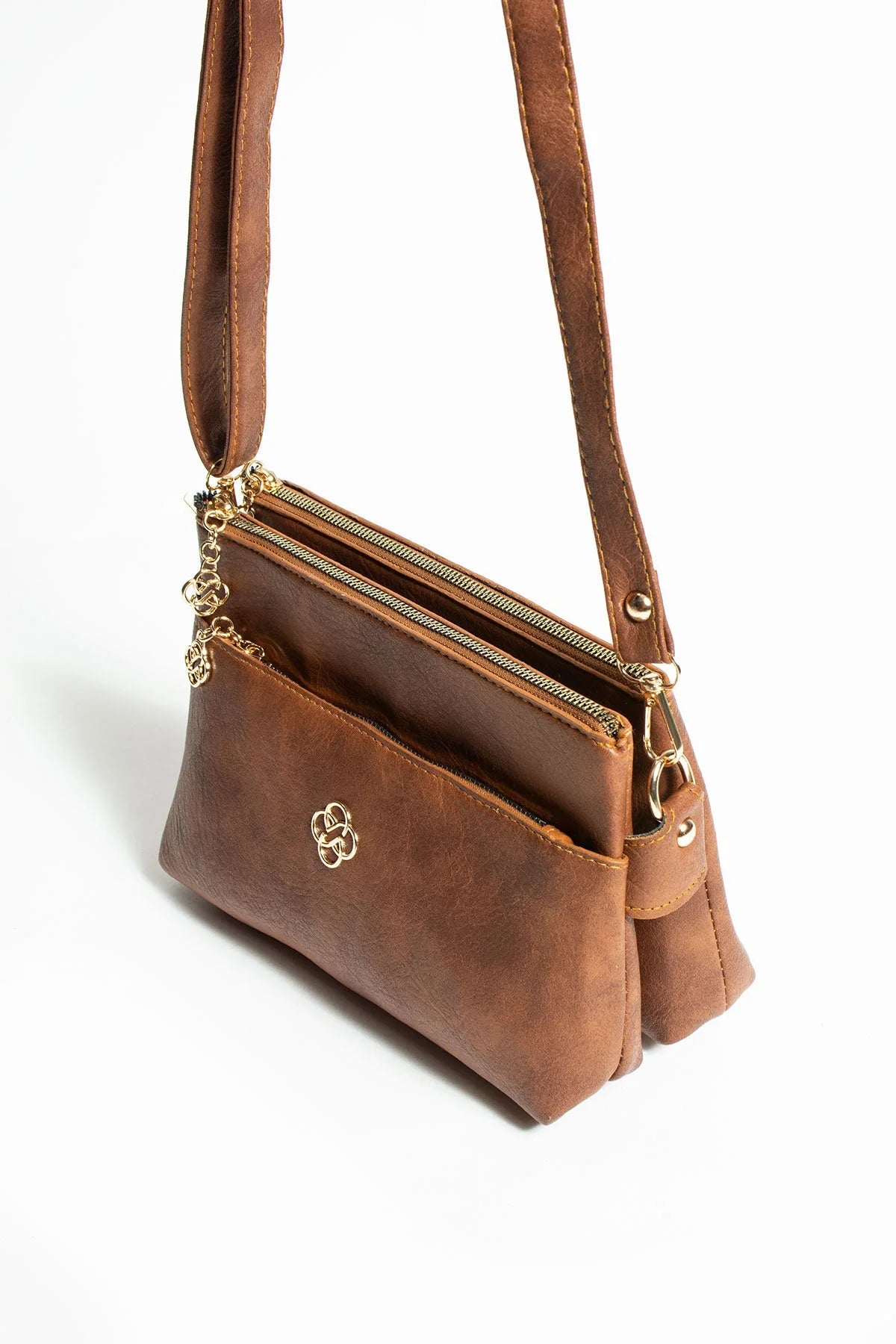 Pembe Potin Ayarlanabilir Askılı 3 Bölmeli Fermuarlı Kadın Omuz Çantası BAG4944-23Cilt - Taba / Std - 483054387512