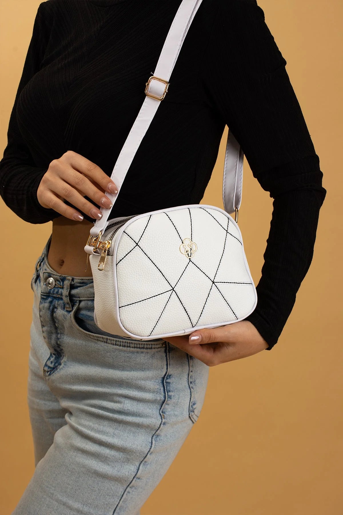 Pembe Potin Ayarlanabilir Askılı Çok Bölmeli Kroko Desen Kadın Omuz Çantası BAG5024-24 - 483054387512