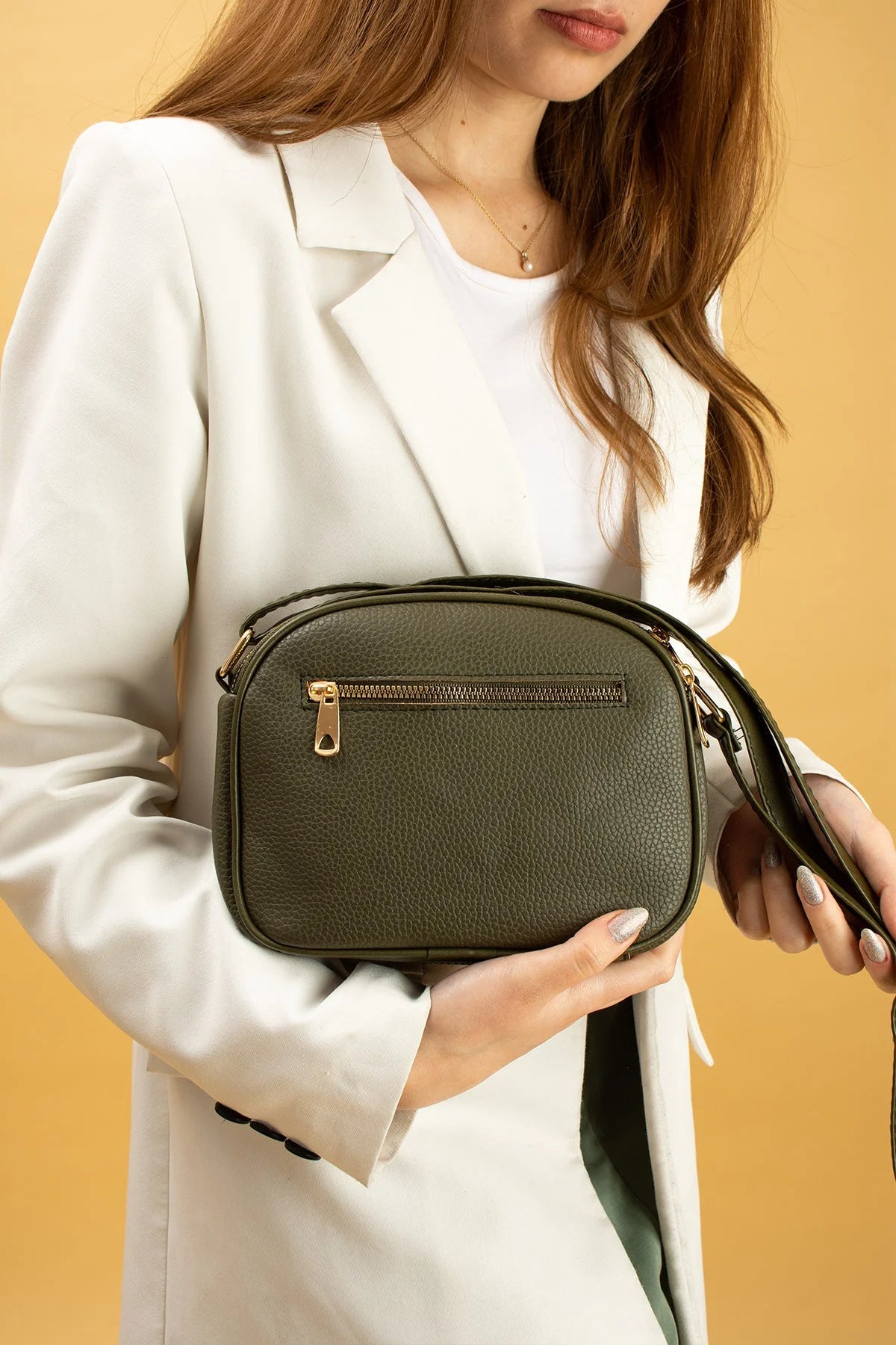 Pembe Potin Ayarlanabilir Askılı Çok Bölmeli Kroko Desen Kadın Omuz Çantası BAG5024-24 - Yeşil / Standart - 483054387512