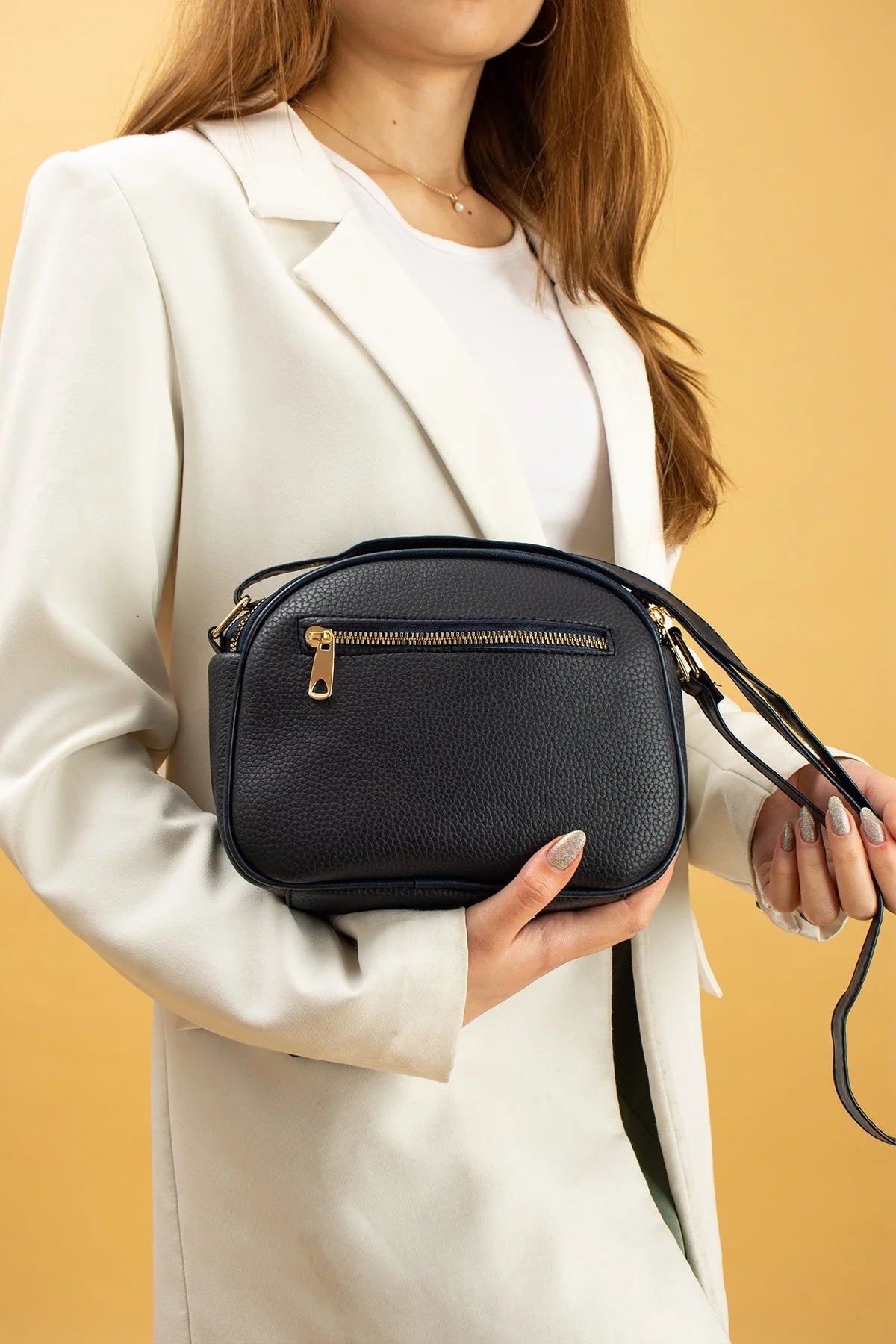 Pembe Potin Ayarlanabilir Askılı Çok Bölmeli Kroko Desen Kadın Omuz Çantası BAG5024-24 - Lacivert / Standart