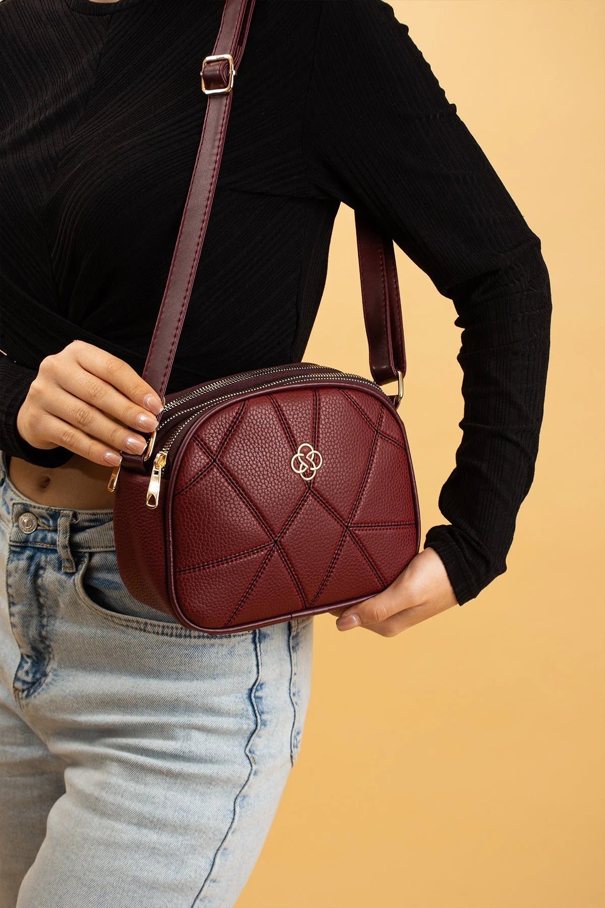 Pembe Potin Ayarlanabilir Askılı Çok Bölmeli Kroko Desen Kadın Omuz Çantası BAG5024-24 - 483054387512