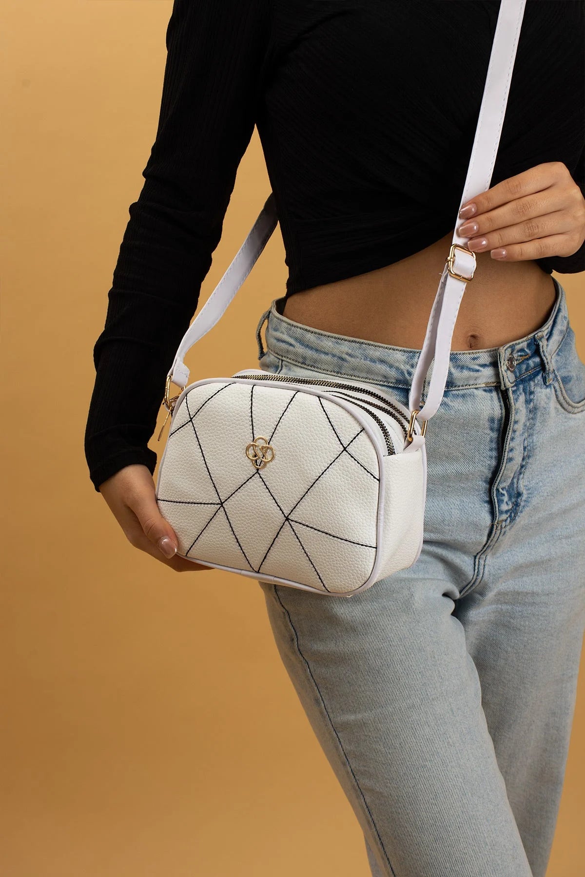 Pembe Potin Ayarlanabilir Askılı Çok Bölmeli Kroko Desen Kadın Omuz Çantası BAG5024-24 - 483054387512