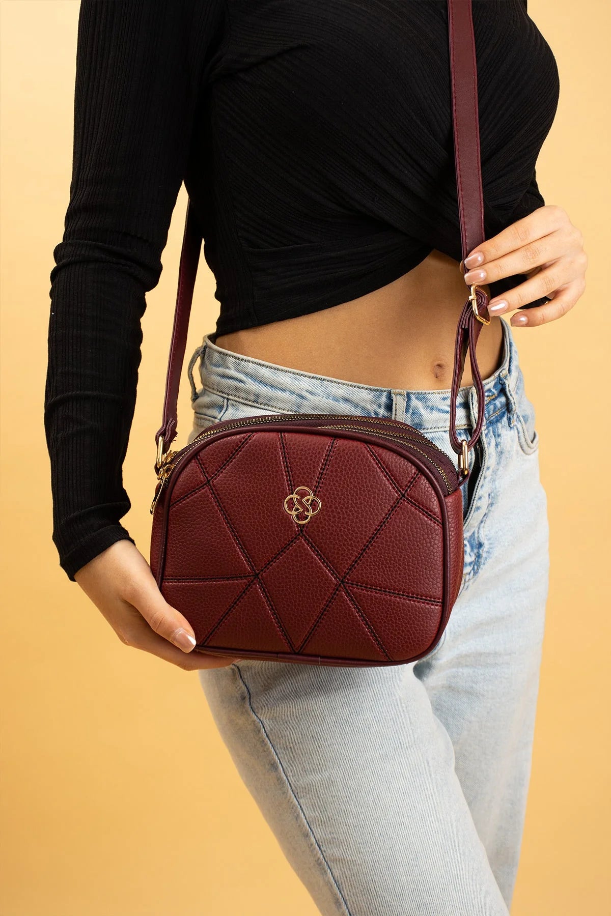 Pembe Potin Ayarlanabilir Askılı Çok Bölmeli Kroko Desen Kadın Omuz Çantası BAG5024-24 - 483054387512