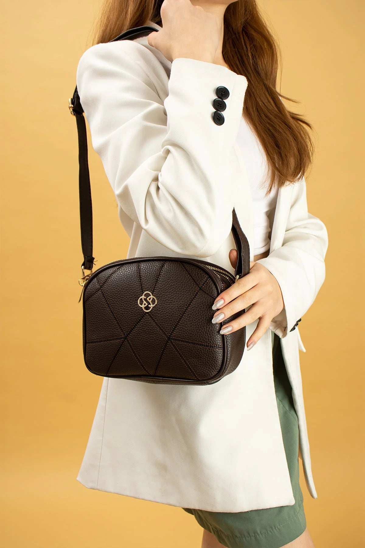 Pembe Potin Ayarlanabilir Askılı Çok Bölmeli Kroko Desen Kadın Omuz Çantası BAG5024-24 - 483054387512