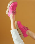 Pembe Potin Bağcıklı Kalın Taban Loafer Kadın Ayakkabı 54-103-23 - 483054289208