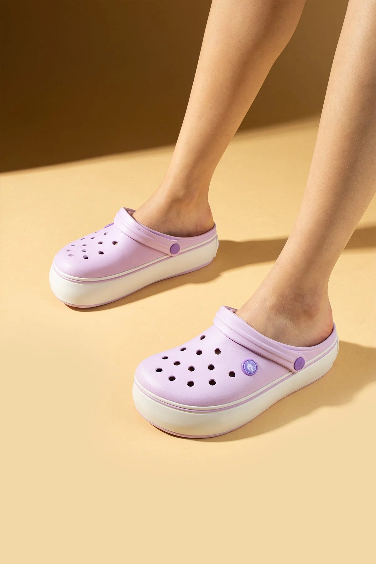 Pembe Potin Beyaz Şeritli Yüksek Taban Comfort Eva Kadın Sandalet 011-812-25 - 483054682424