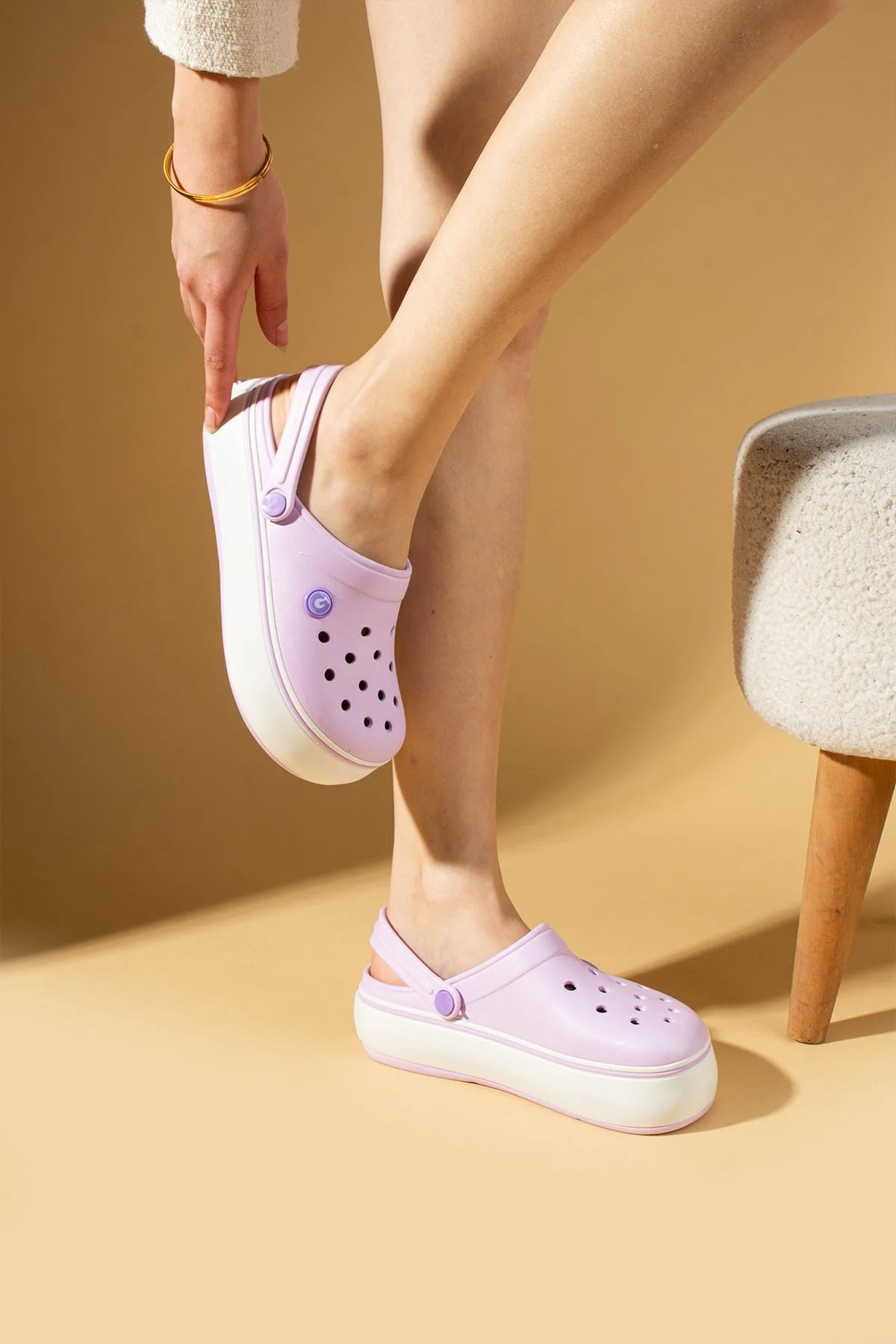 Pembe Potin Beyaz Şeritli Yüksek Taban Comfort Eva Kadın Sandalet 011-812-25 - Lila / 36 - 483054682424