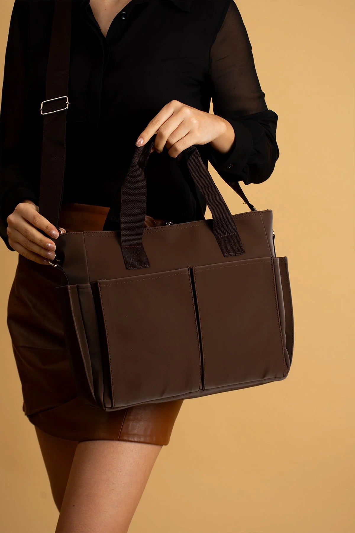 Pembe Potin Büyük Boy Çok Bölmeli Kadın Omuz Çantası BAG4298 - 483054387512