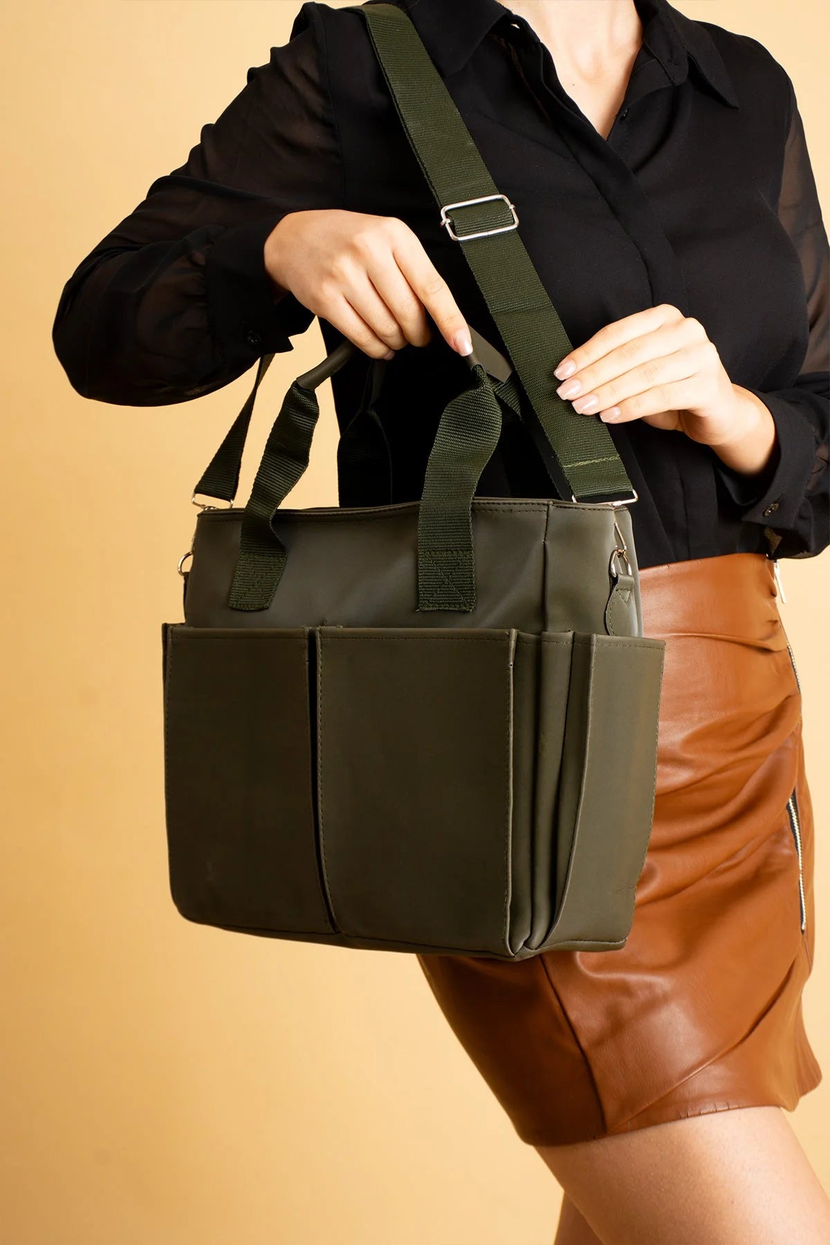 Pembe Potin Büyük Boy Çok Bölmeli Kadın Omuz Çantası BAG4298 - 483054387512