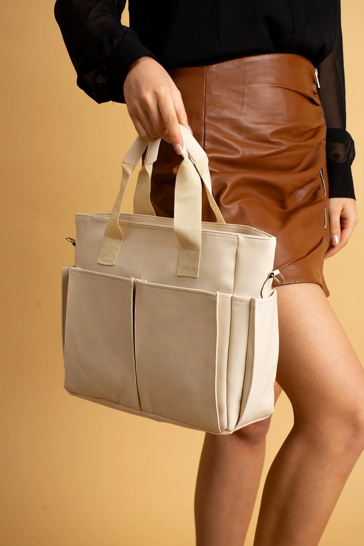Pembe Potin Büyük Boy Çok Bölmeli Kadın Omuz Çantası BAG4298 - 483054387512