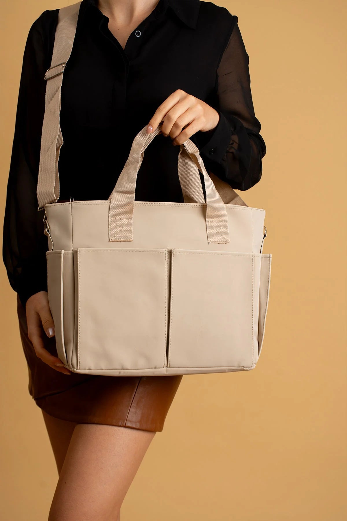 Pembe Potin Büyük Boy Çok Bölmeli Kadın Omuz Çantası BAG4298 - 483054387512