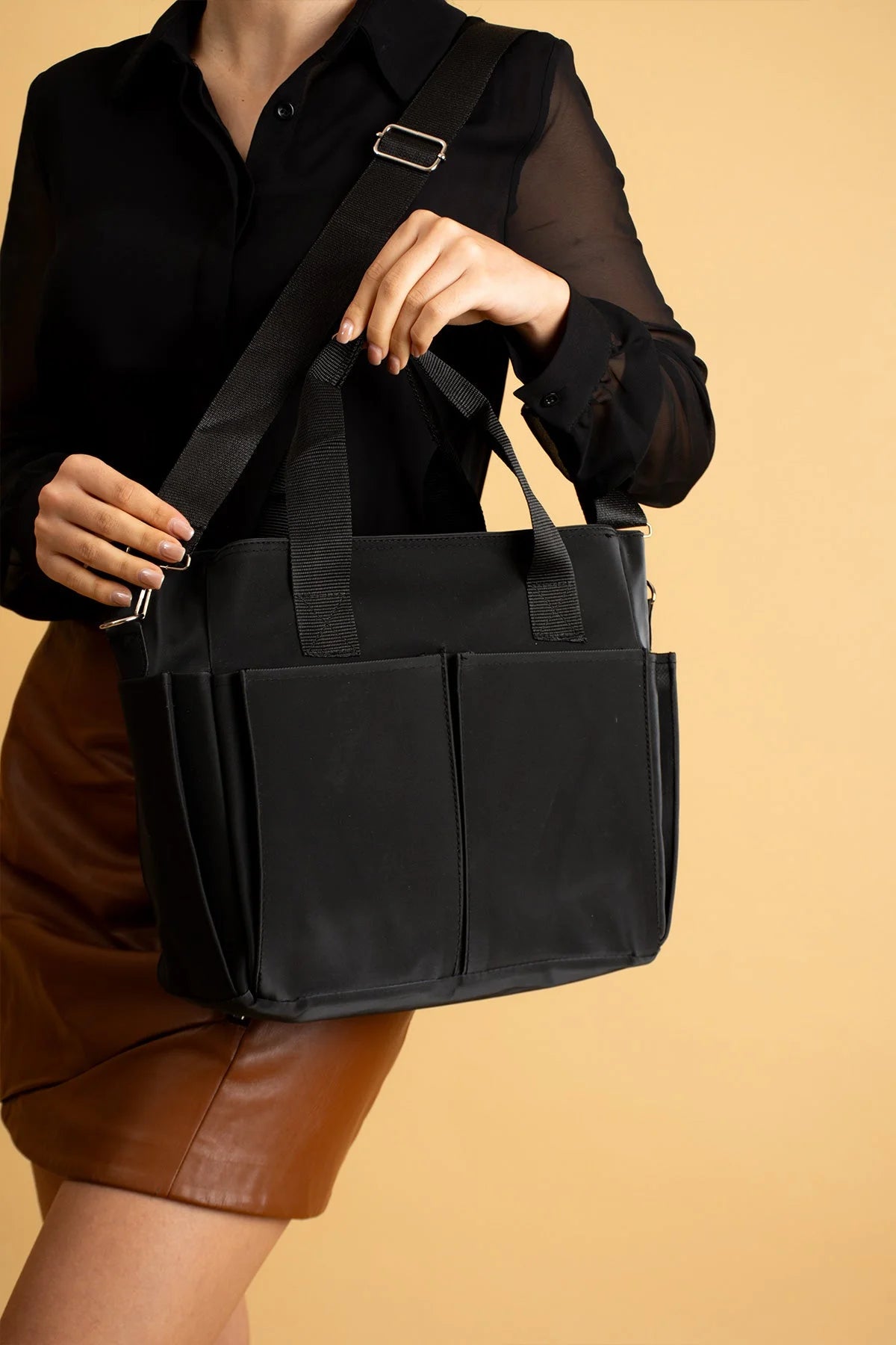 Pembe Potin Büyük Boy Çok Bölmeli Kadın Omuz Çantası BAG4298 - 483054387512