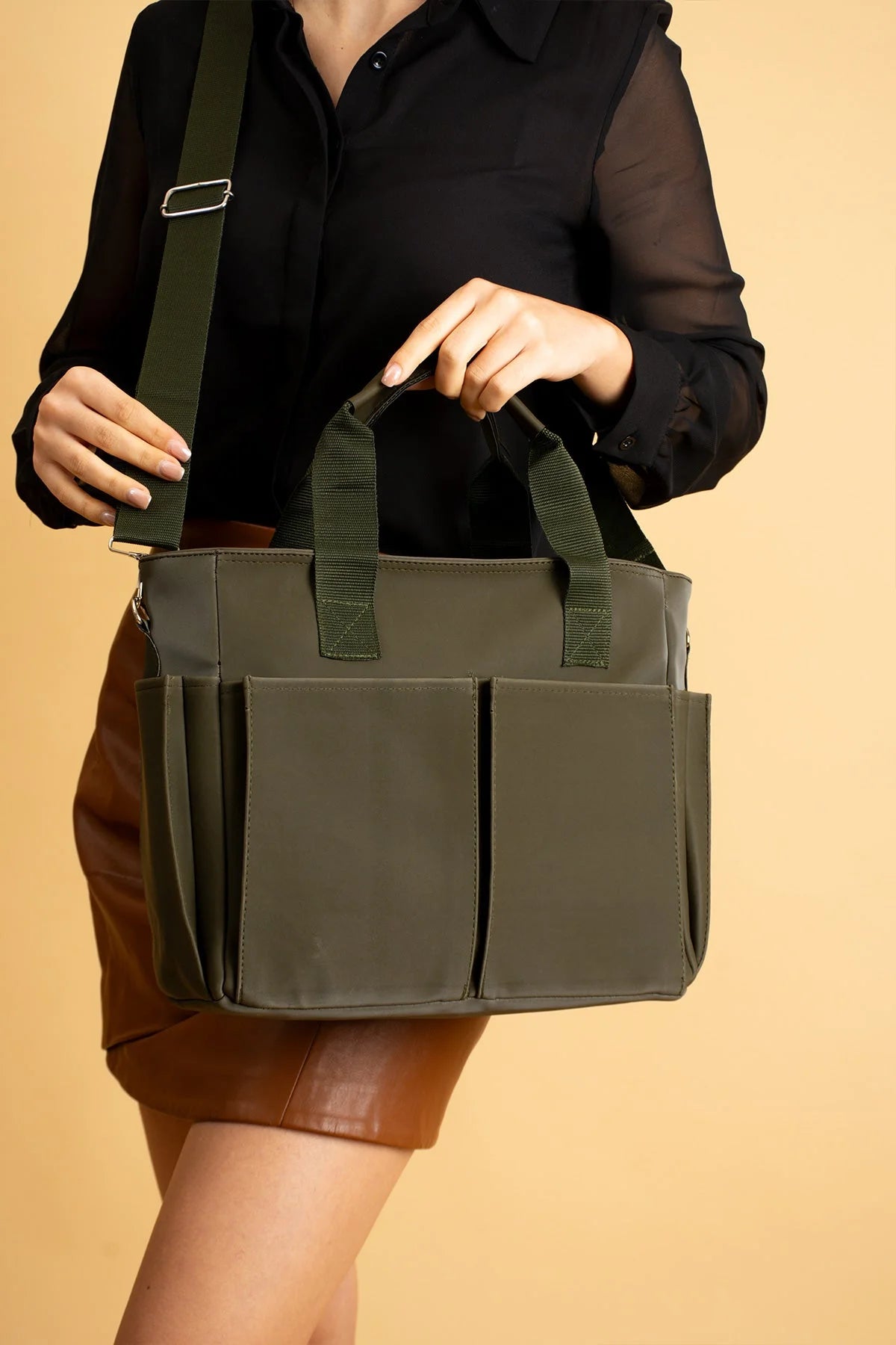 Pembe Potin Büyük Boy Çok Bölmeli Kadın Omuz Çantası BAG4298 - 483054387512