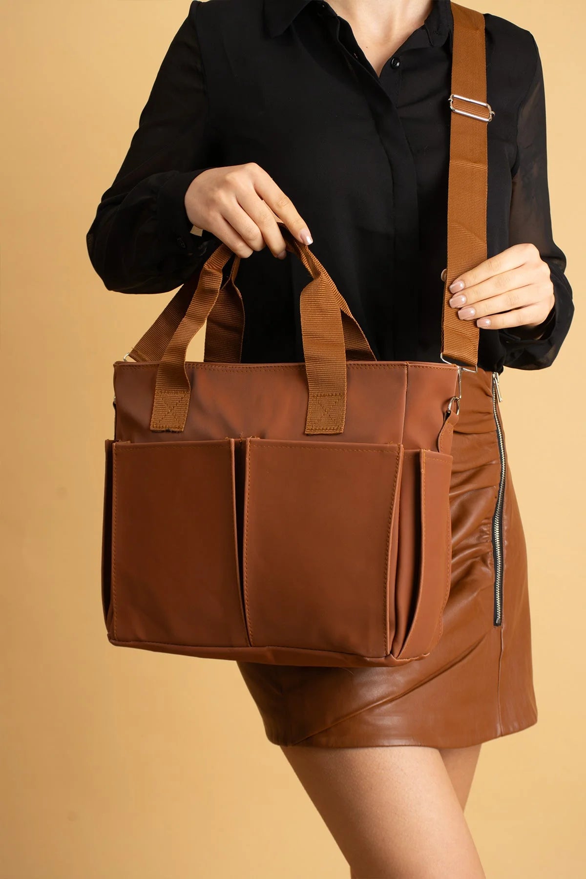 Pembe Potin Büyük Boy Çok Bölmeli Kadın Omuz Çantası BAG4298 - 483054387512
