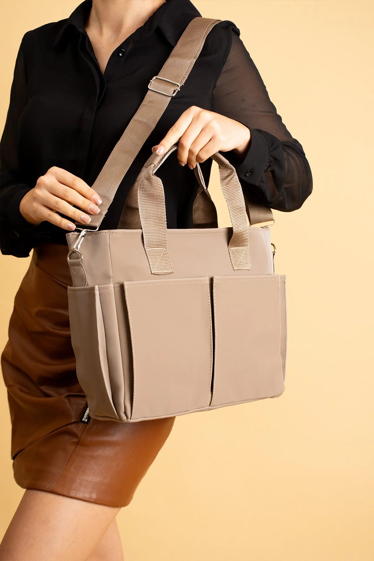 Pembe Potin Büyük Boy Çok Bölmeli Kadın Omuz Çantası BAG4298 - 483054387512