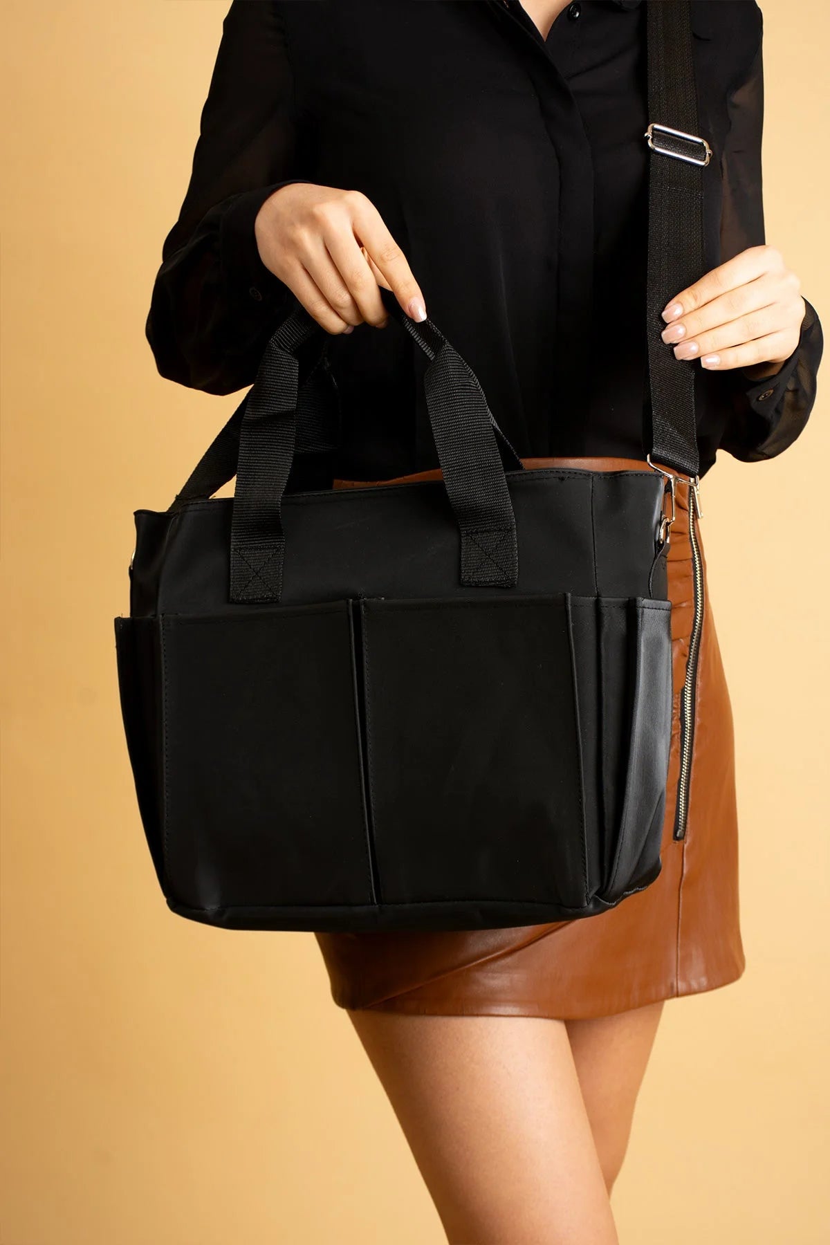 Pembe Potin Büyük Boy Çok Bölmeli Kadın Omuz Çantası BAG4298 - 483054387512