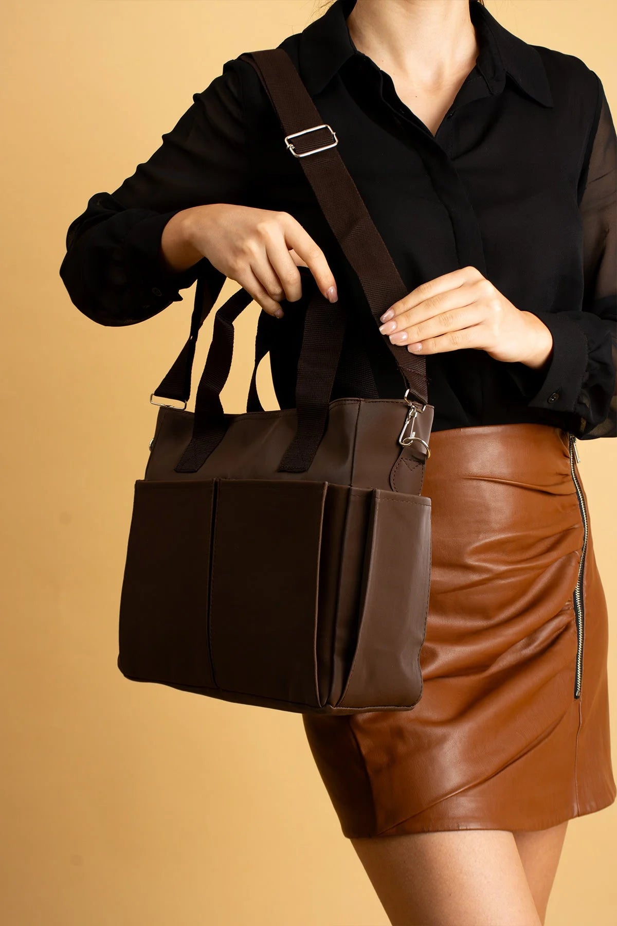 Pembe Potin Büyük Boy Çok Bölmeli Kadın Omuz Çantası BAG4298 - 483054387512