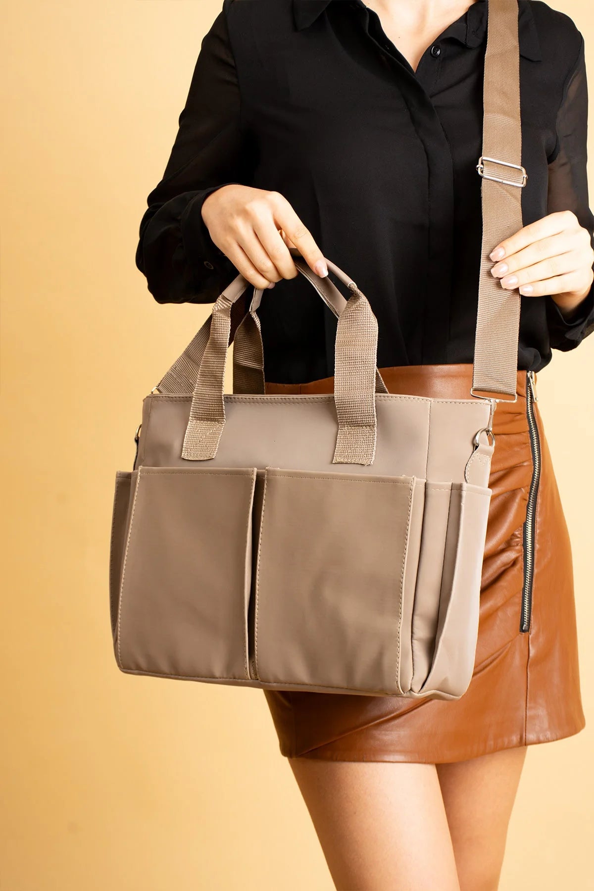 Pembe Potin Büyük Boy Çok Bölmeli Kadın Omuz Çantası BAG4298 - 483054387512