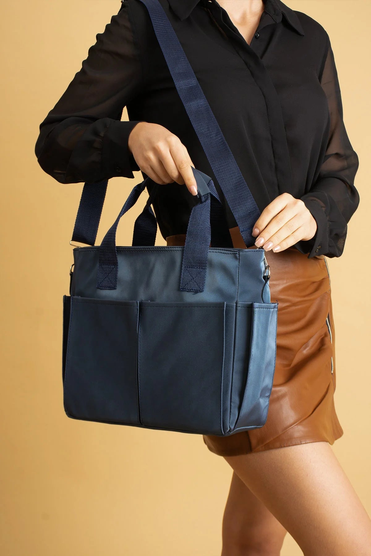 Pembe Potin Büyük Boy Çok Bölmeli Kadın Omuz Çantası BAG4298 - 483054387512