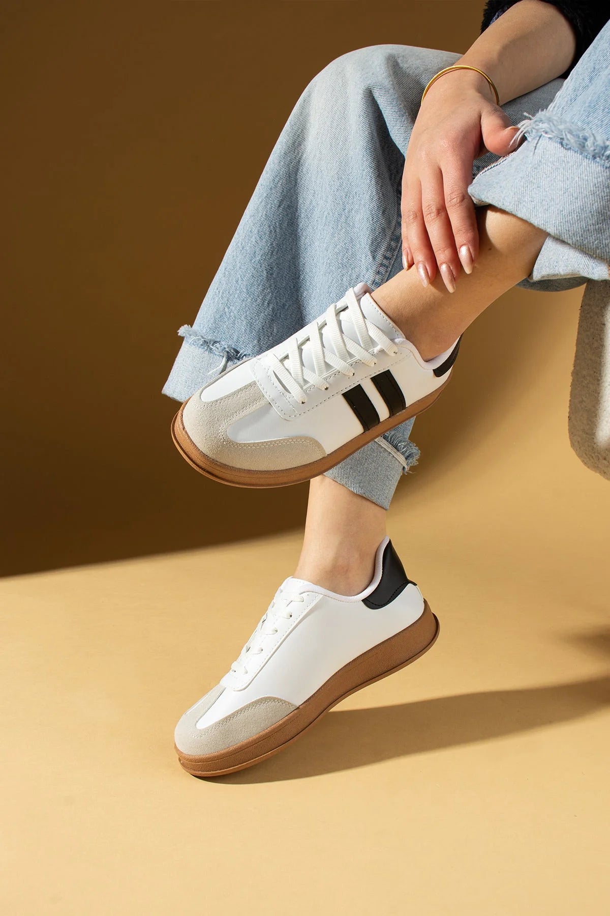 Pembe Potin Rahat Taban Bağcıklı Kadın Sneaker 001-7001-25Siyah - 483054747960