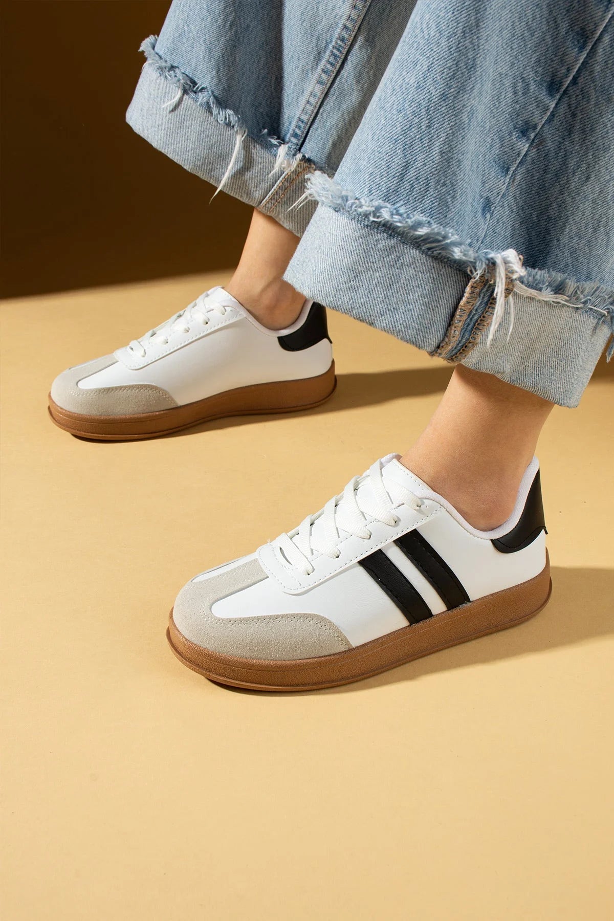 Pembe Potin Rahat Taban Bağcıklı Kadın Sneaker 001-7001-25Siyah - Beyaz / 36 - 483054747960